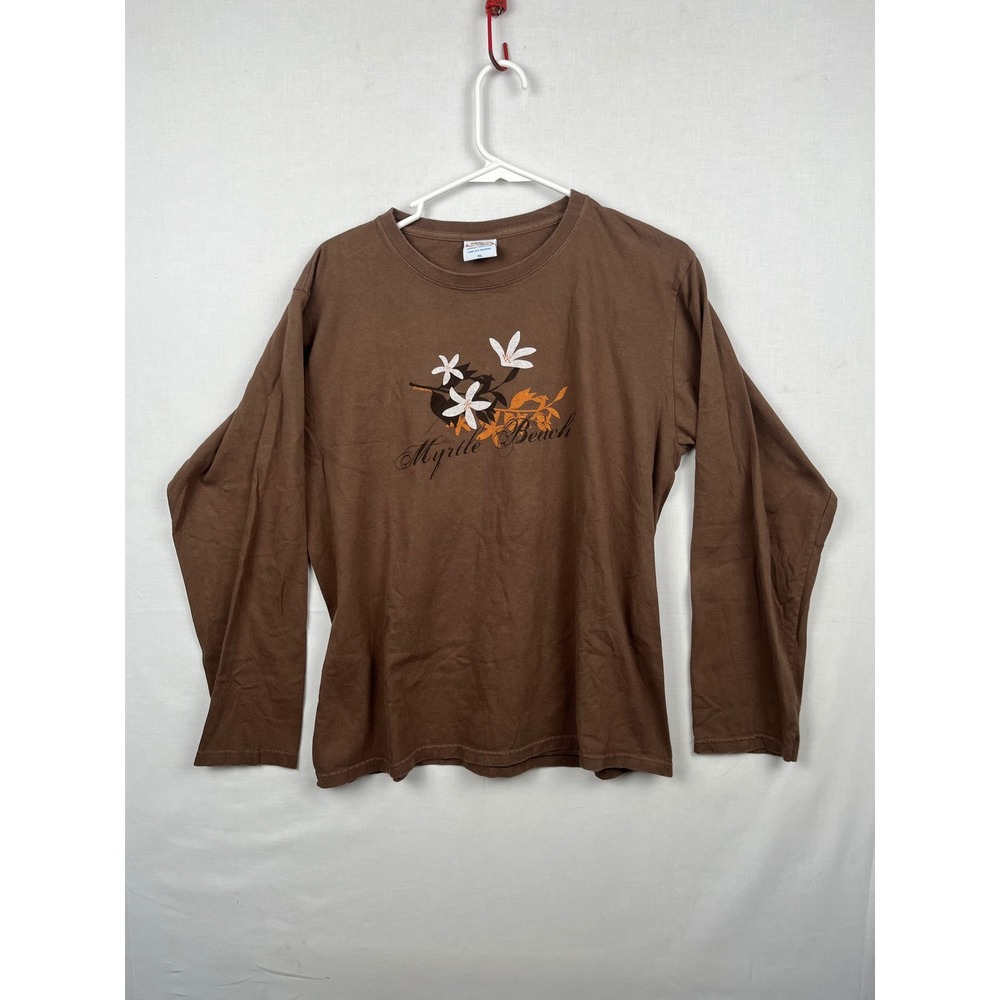 Crazy Shirts Myrtle Beach Floral Graphic T-Shirt XL Brown Long Sleeve Tee